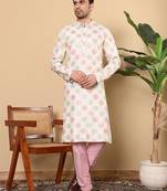 Cream embroidery kurta straight viscose dupion silk kurta