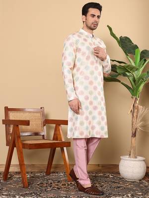 Cream embroidery kurta straight viscose dupion silk kurta 2