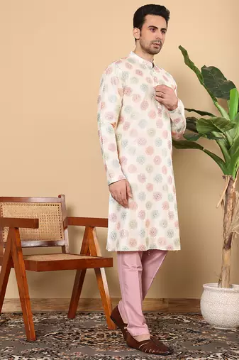 Cream embroidery kurta straight viscose dupion silk kurta