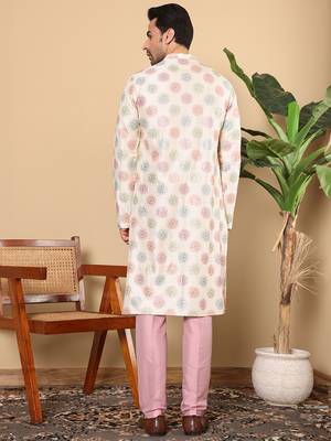 Cream embroidery kurta straight viscose dupion silk kurta 3