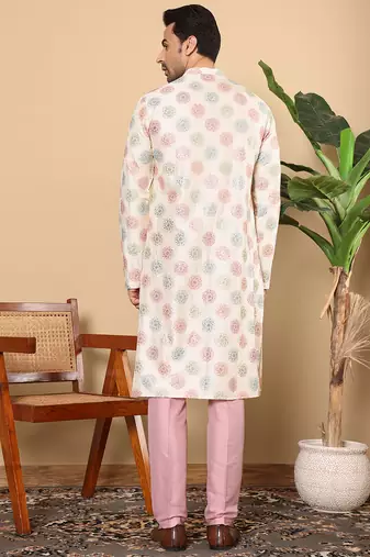 Cream embroidery kurta straight viscose dupion silk kurta
