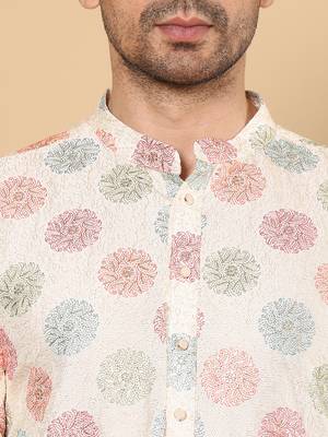 Cream embroidery kurta straight viscose dupion silk kurta 4