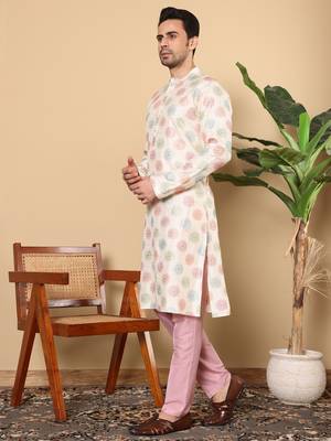 Cream embroidery kurta straight viscose dupion silk kurta 5