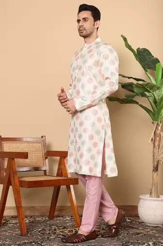 Cream embroidery kurta straight viscose dupion silk kurta