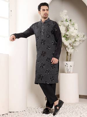 black straight rayon silk embroidered kurta 1