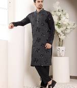 black straight rayon silk embroidered kurta