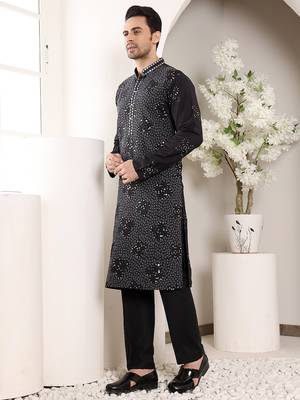 black straight rayon silk embroidered kurta 2
