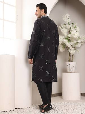 black straight rayon silk embroidered kurta 3