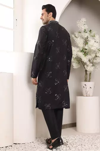 black straight rayon silk embroidered kurta