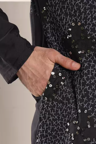black straight rayon silk embroidered kurta