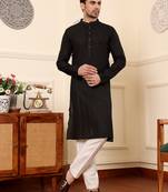black straight viscose silk textured effect kurta