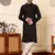 black straight viscose silk textured effect kurta