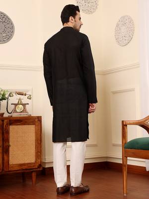 black straight viscose silk textured effect kurta 3