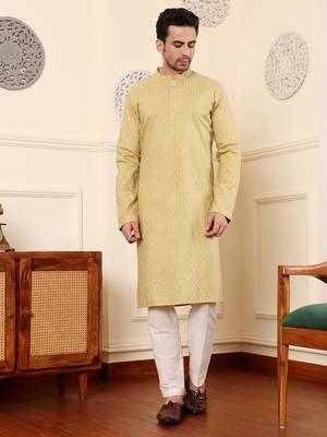 yellow straight rayon silk textured effect kurta 1
