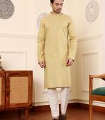 yellow straight rayon silk textured effect kurta