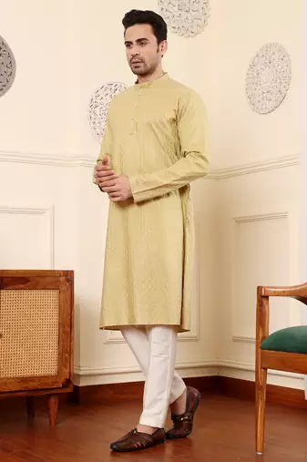 yellow straight rayon silk textured effect kurta