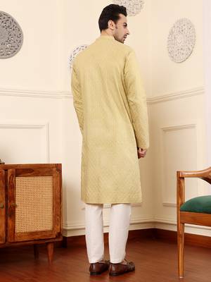 yellow straight rayon silk textured effect kurta 3