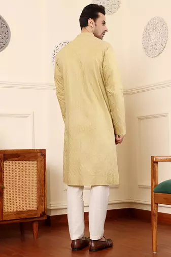 yellow straight rayon silk textured effect kurta