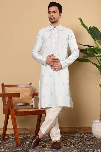 light blue straight viscose silk embroidered kurta