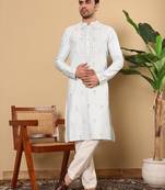 light blue straight viscose silk embroidered kurta