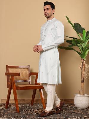 light blue straight viscose silk embroidered kurta 2