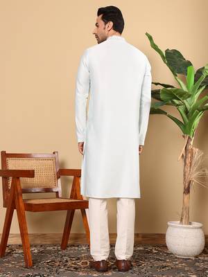 light blue straight viscose silk embroidered kurta 3