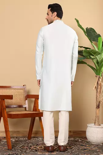 light blue straight viscose silk embroidered kurta