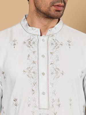 light blue straight viscose silk embroidered kurta 4