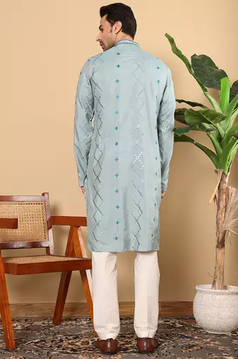 blue straight viscose silk embroidered kurta