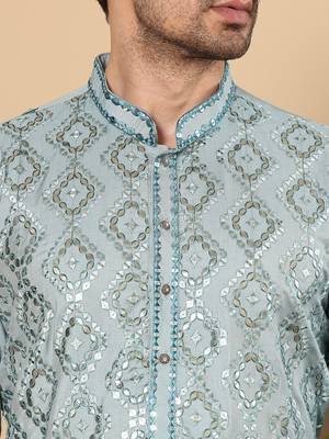 blue straight viscose silk embroidered kurta 4