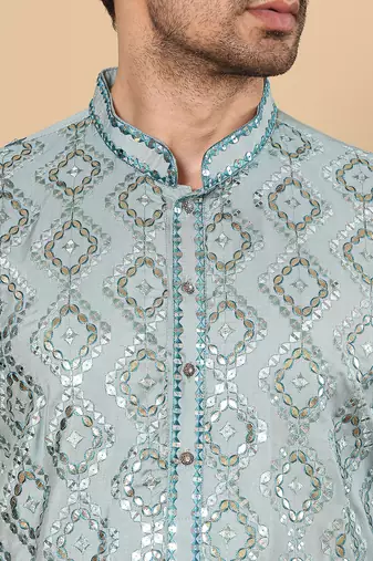 blue straight viscose silk embroidered kurta