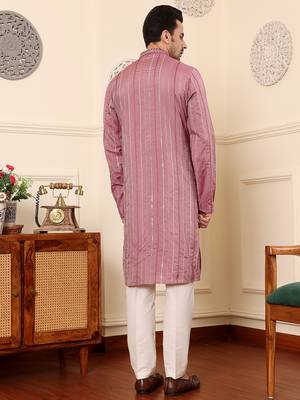 pink straight viscose silk embroidered kurta 3