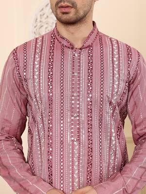 pink straight viscose silk embroidered kurta 4