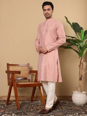 pink straight viscose silk textured effect kurta 2