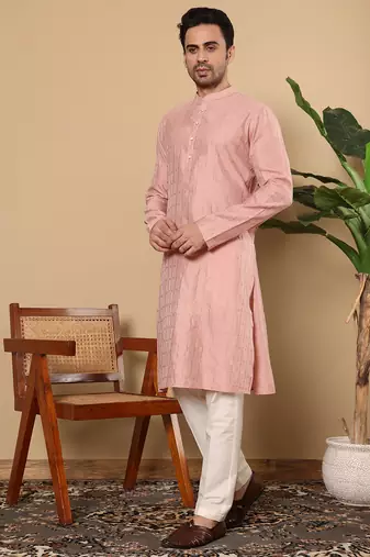pink straight viscose silk textured effect kurta