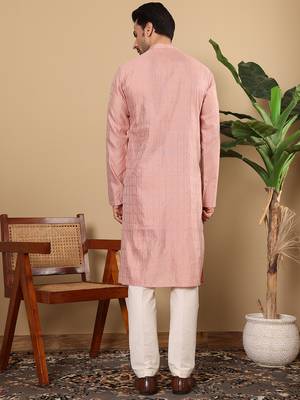 pink straight viscose silk textured effect kurta 3