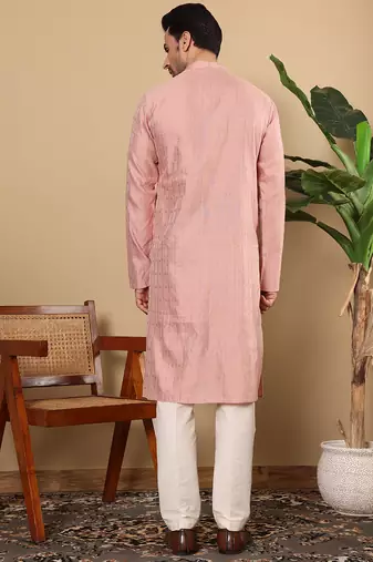 pink straight viscose silk textured effect kurta