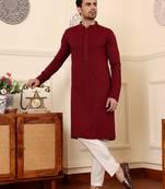 Red rayon silk straight chikankari kurta