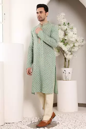 Sea green embroidery kurta straight cotton kurta
