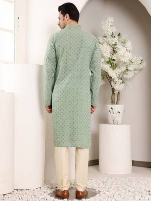 Sea green embroidery kurta straight cotton kurta 3