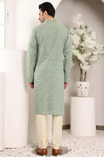 Sea green embroidery kurta straight cotton kurta