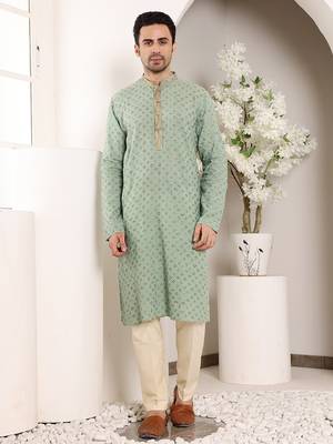 Sea green embroidery kurta straight cotton kurta 5