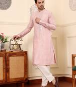 pink straight viscose silk embroidered kurta