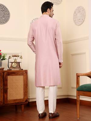 pink straight viscose silk embroidered kurta 3