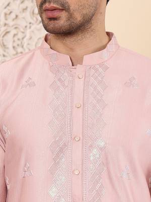 pink straight viscose silk embroidered kurta 4