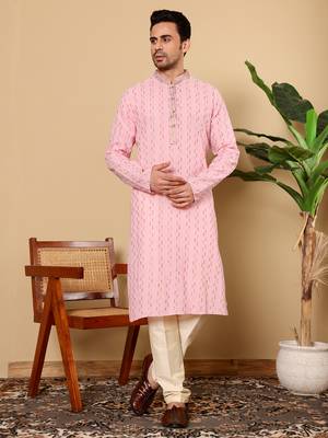 Pink embroidery kurta straight cotton kurta 1