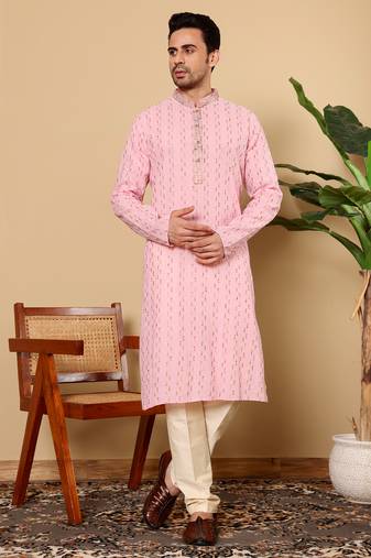 Pink embroidery kurta straight cotton kurta