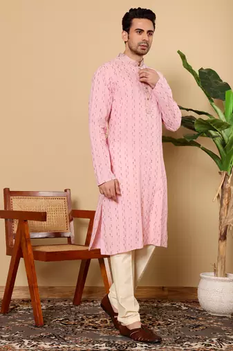 Pink embroidery kurta straight cotton kurta