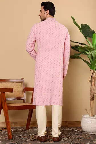 Pink embroidery kurta straight cotton kurta