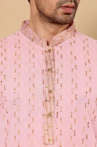 Pink embroidery kurta straight cotton kurta